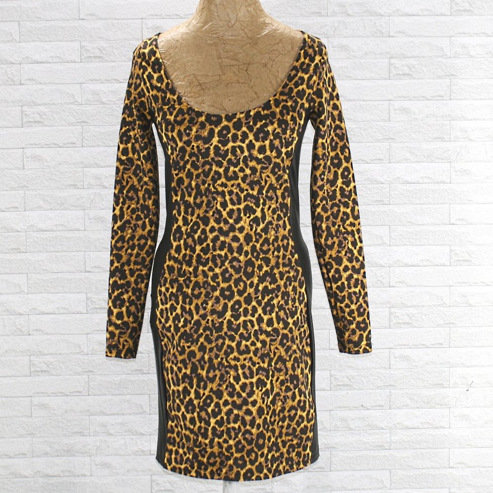 NICKI MINAJ Dress Animal Print Bodycon Party Leopard Long Sleeve Black Small